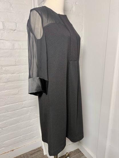 Women Size 4 Diane Von Furstenberg Black Solid Sheer Sleeves Silk, Wool Dress