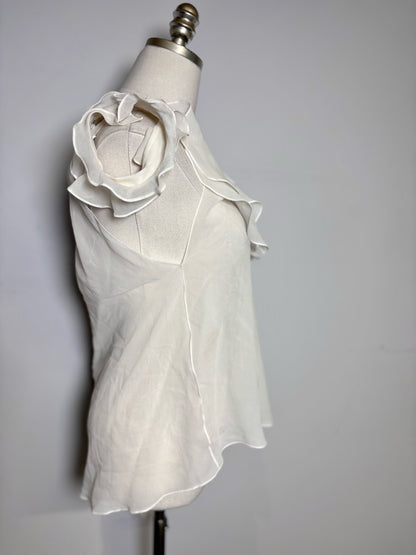 Women Size 10 Emilio Pucci Ivory One-shoulder Ruffled High Neck NWT Top