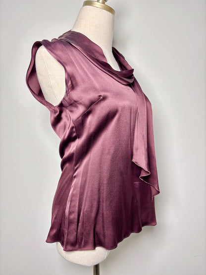 Women Size 38 (S, US) Scherrer Wine Solid Silk Vintage Blouse