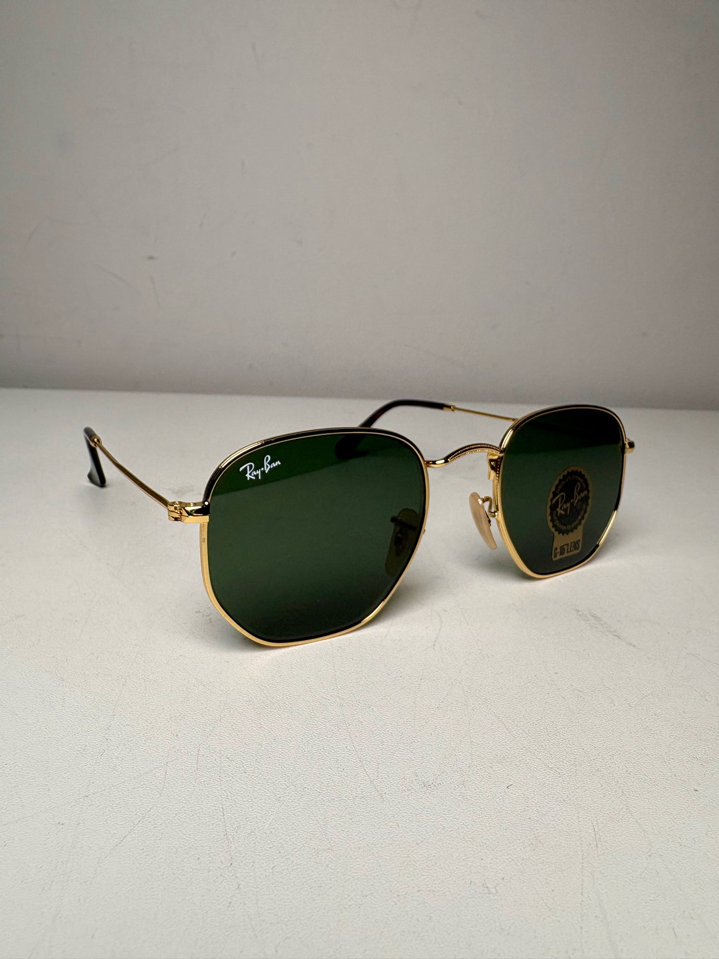 Ray-Ban RB3548N Hexagonal Flat Lens Arista Gold Polarized NWT Pre-Owned Sunglasses