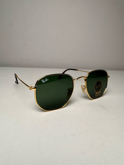 Ray-Ban RB3548N Hexagonal Flat Lens Arista Gold Polarized NWT Pre-Owned Sunglasses