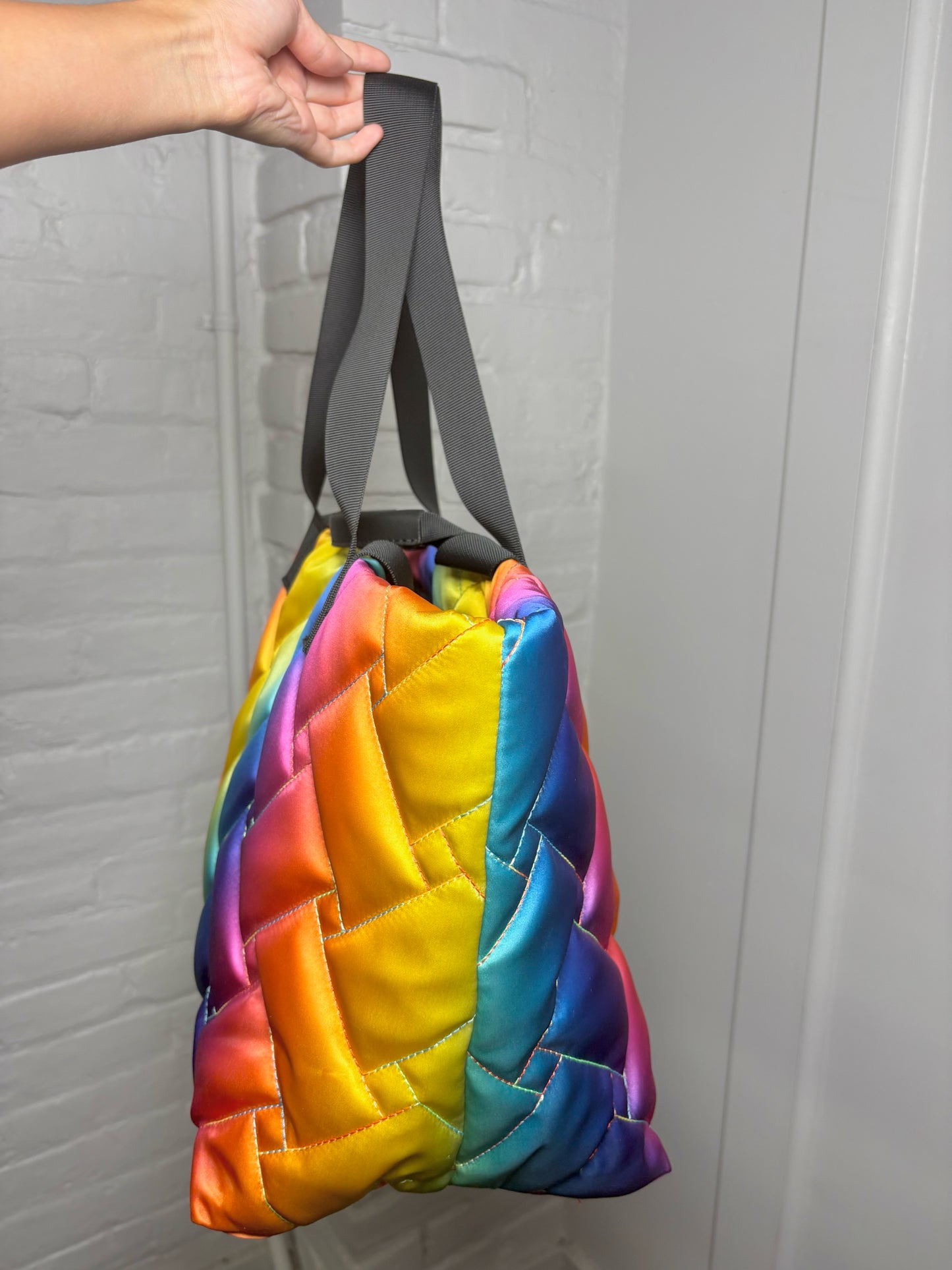 Recycled Nylon Kurt Geiger Quilted Rainbow Tote Bag