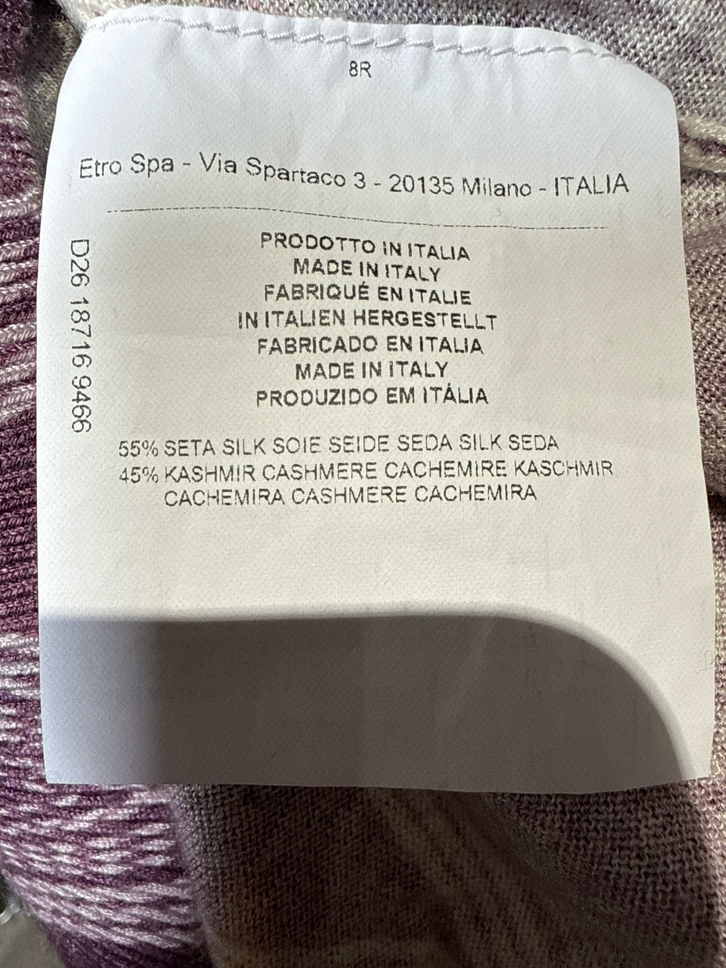 Women Size 44 Etro Pink Multi-Print 55% Silk 45% Cashmere Sweater