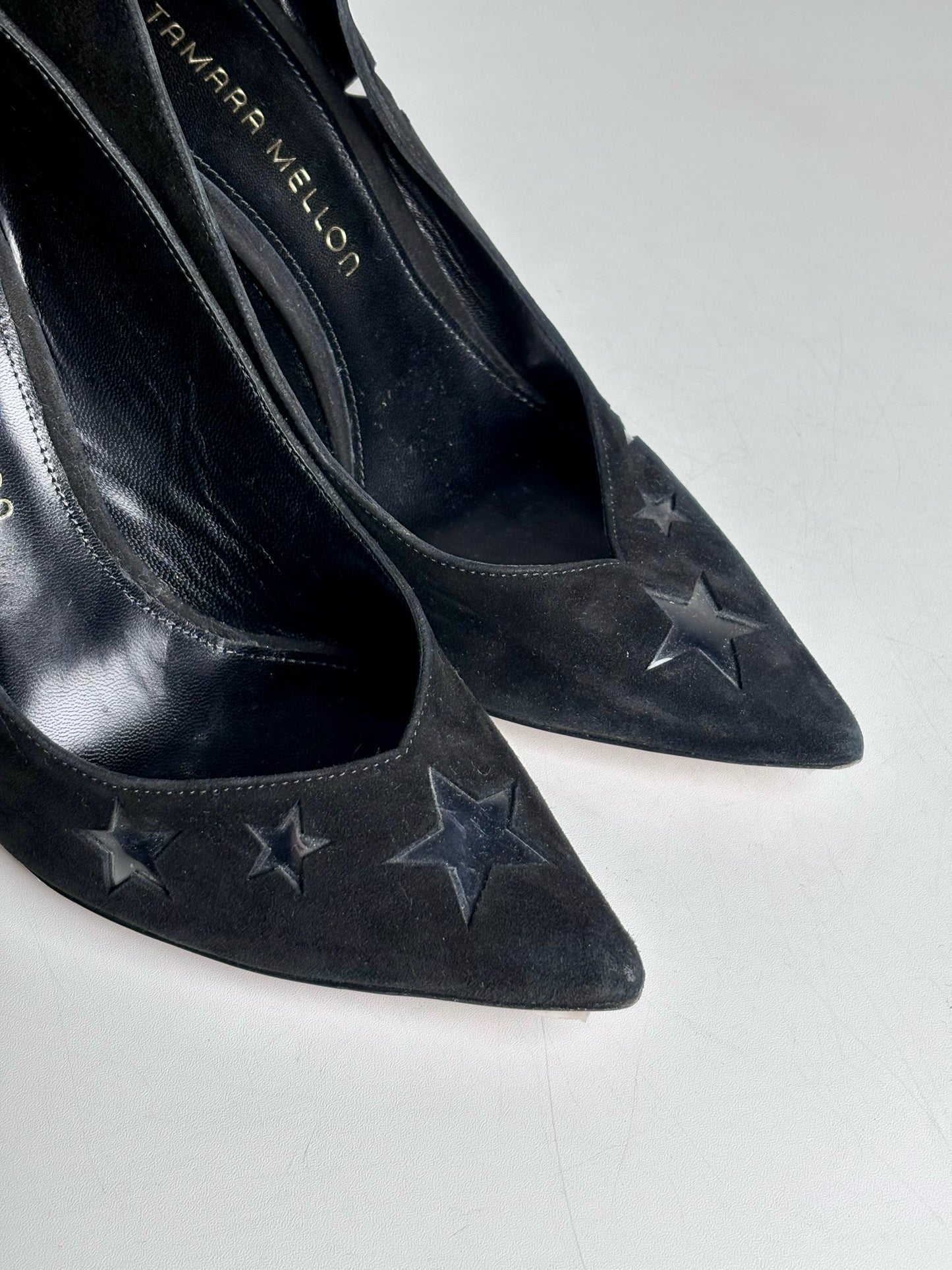 W Shoe Size 37.5 (7 US) Tamara Mellon PVC Stars Black Suede Pre-owned Heels