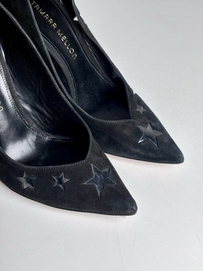 W Shoe Size 37.5 (7 US) Tamara Mellon PVC Stars Black Suede Pre-owned Heels