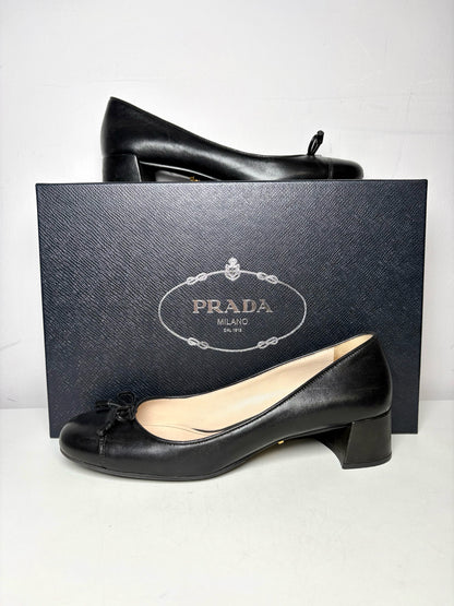 W Shoe Size 37 (7) Prada Black Leather Nappa Pre-owned Heels