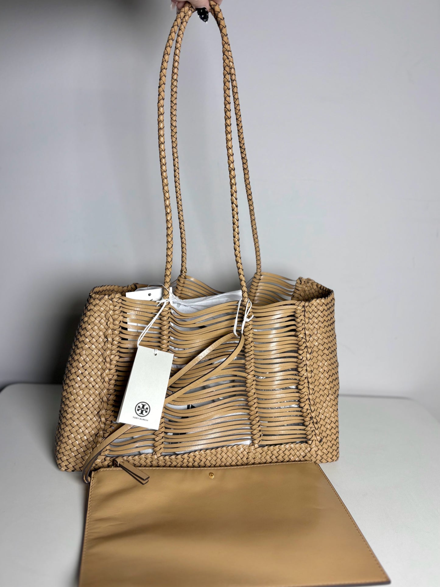Tory Burch Woven Leather Pre-owned, NWT Tan Purse