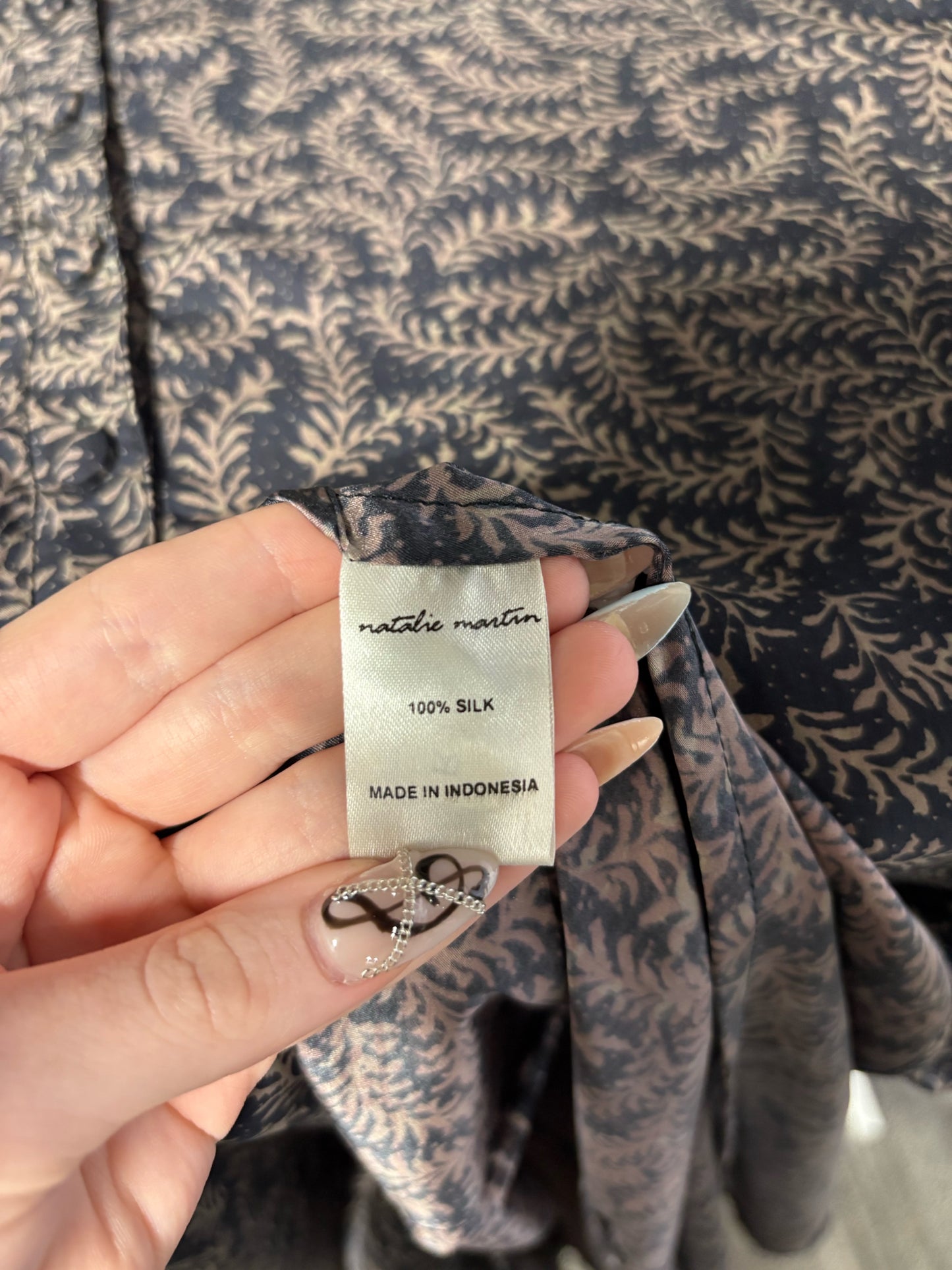 Women Size S Natalie Martin Black & Brown Foliage 100% Silk Women's Dress