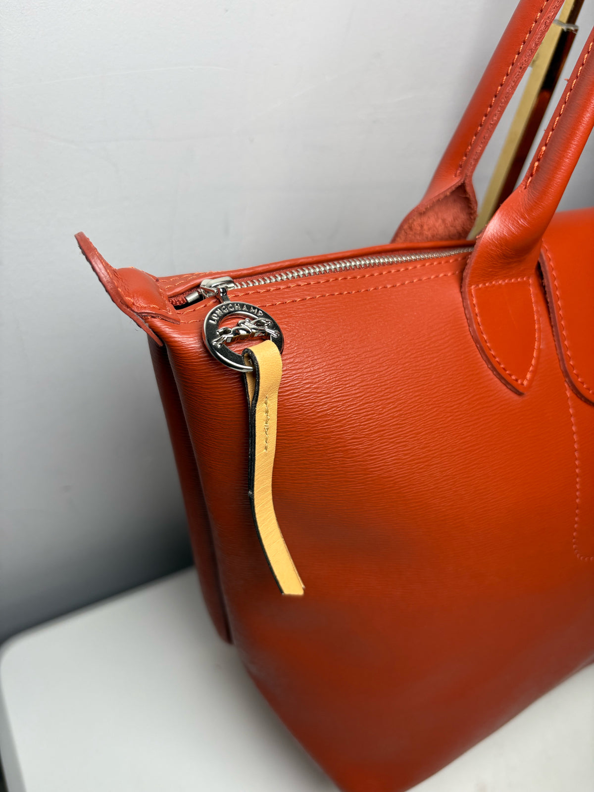 Women's Longchamp Le Pliage Xtra Burnt Orange Leather Pre-Owned Shoulder Tote Bag