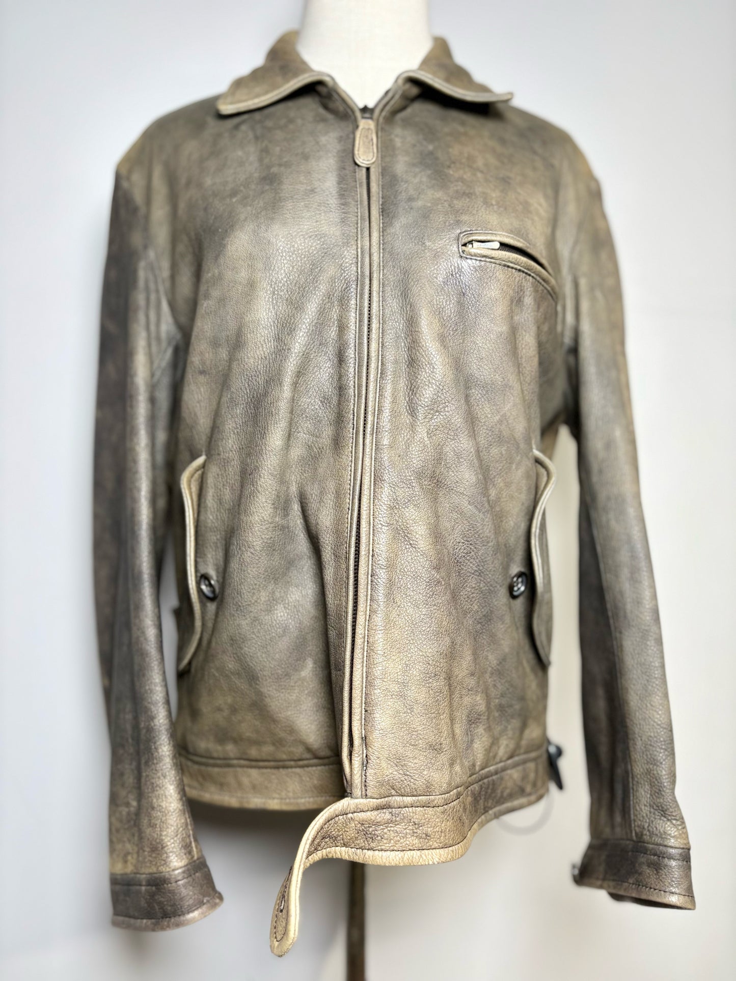 Women Size 50 (S/M Estimate) Jil Sander Brown Distressed Leather Jacket