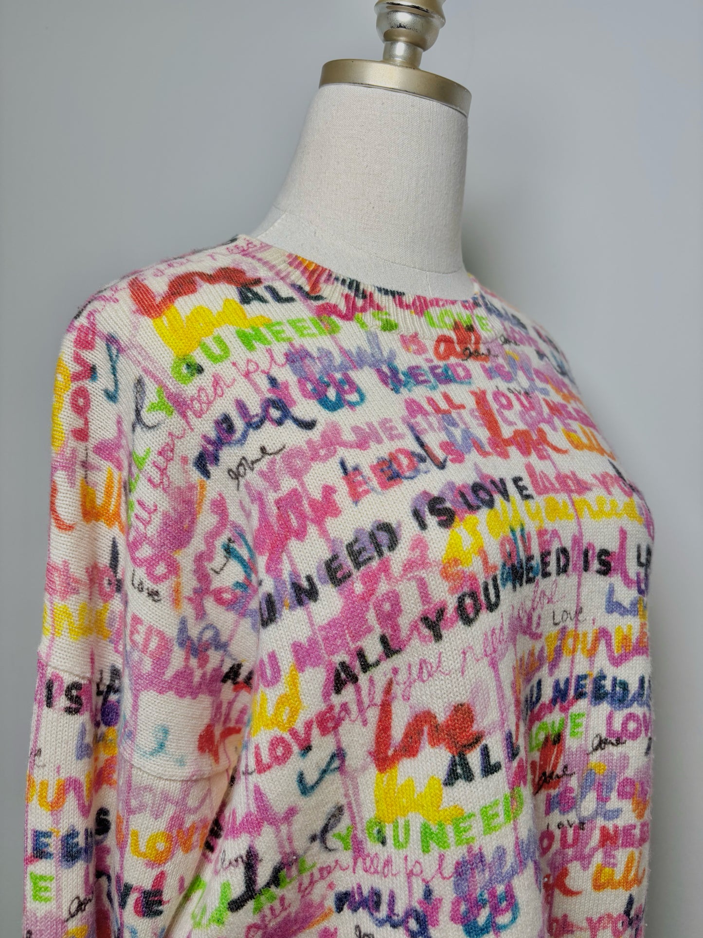Women Size S Kerri Rosenthal Multi-Color Script Cashmere Sweater