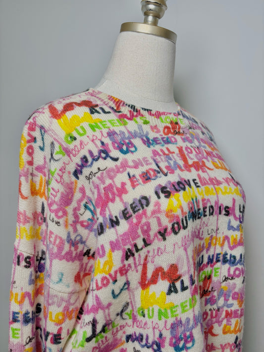 Women Size S Kerri Rosenthal Multi-Color Script Cashmere Sweater