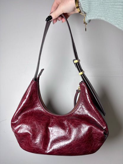 Rag & Bone Hudson Cracked Leather Pre-owned Burgundy Hobo Bag