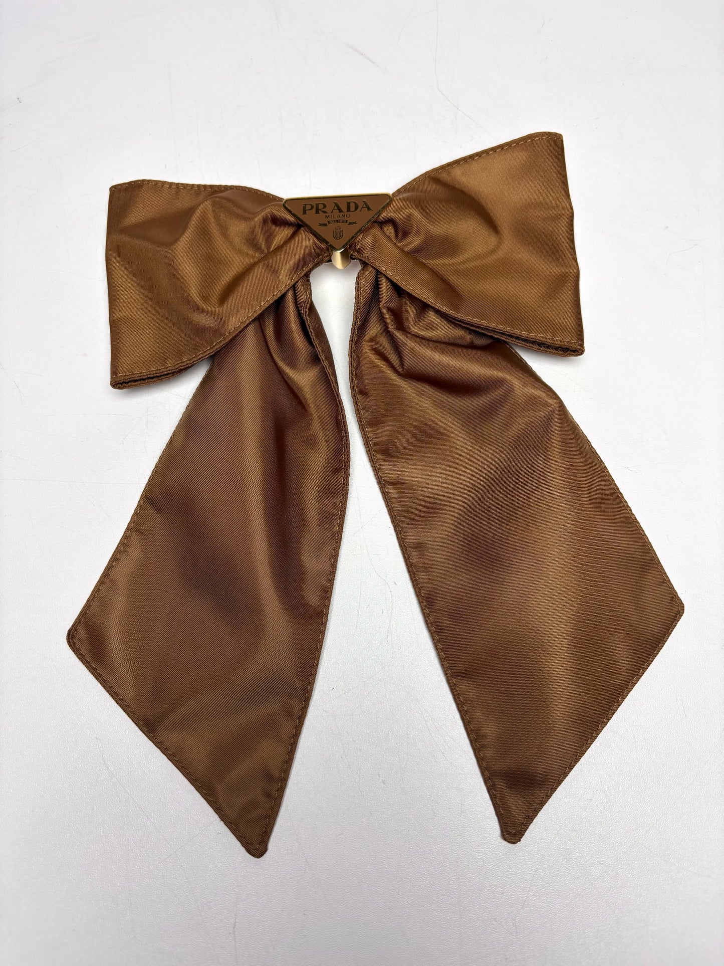 Prada Recycled Nylon Brown Hair Clip/Bow w/Triangle Logo Pre-owned
