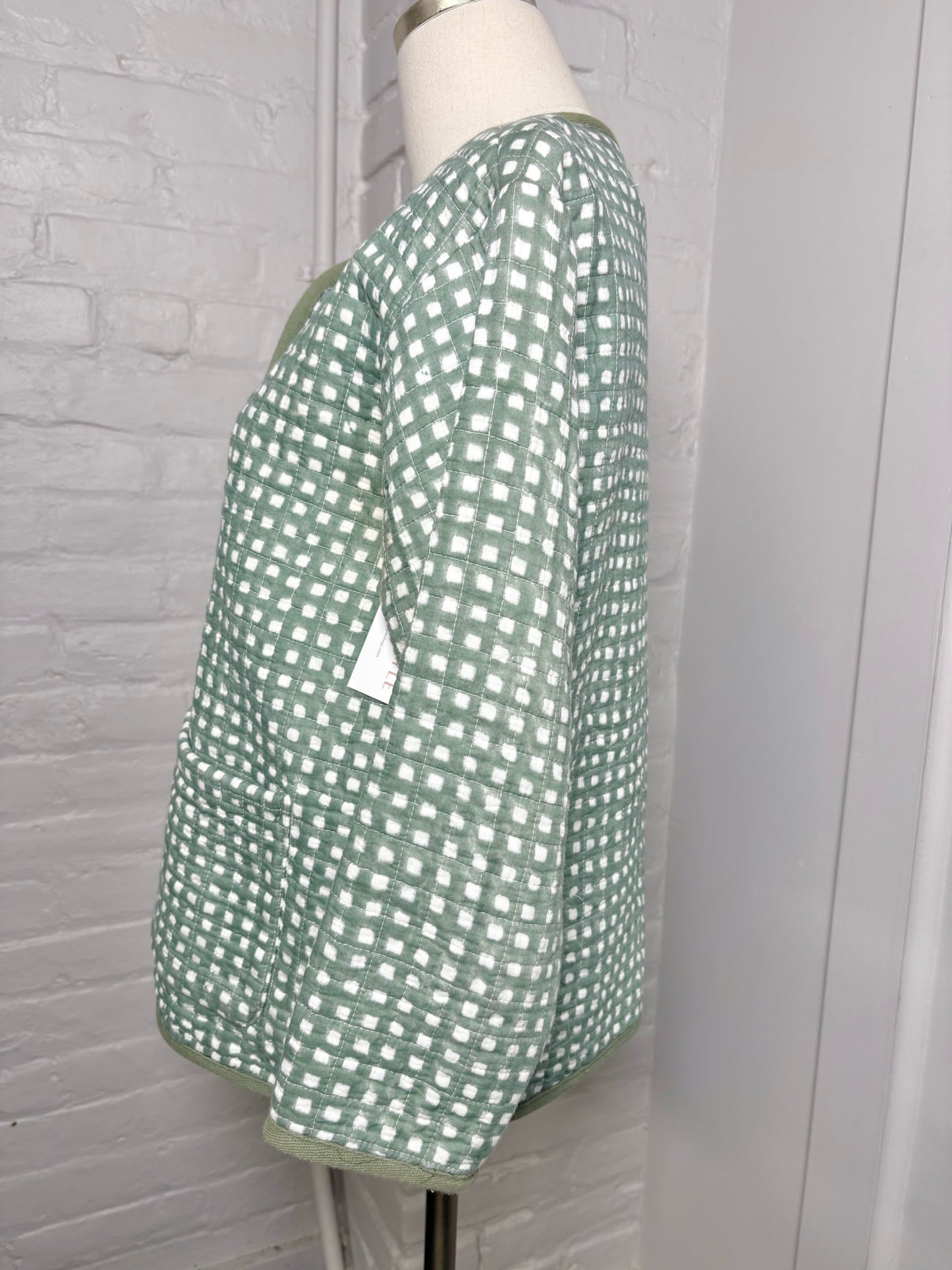 Women Size M India Collection Emerson Fry Green, White Gingham Cotton Jacket