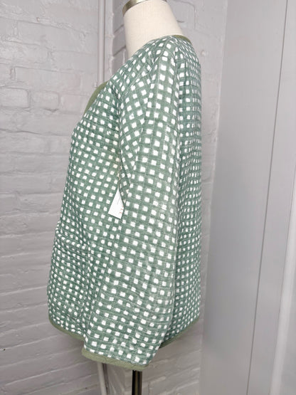 Women Size M India Collection Emerson Fry Green, White Gingham Cotton Jacket