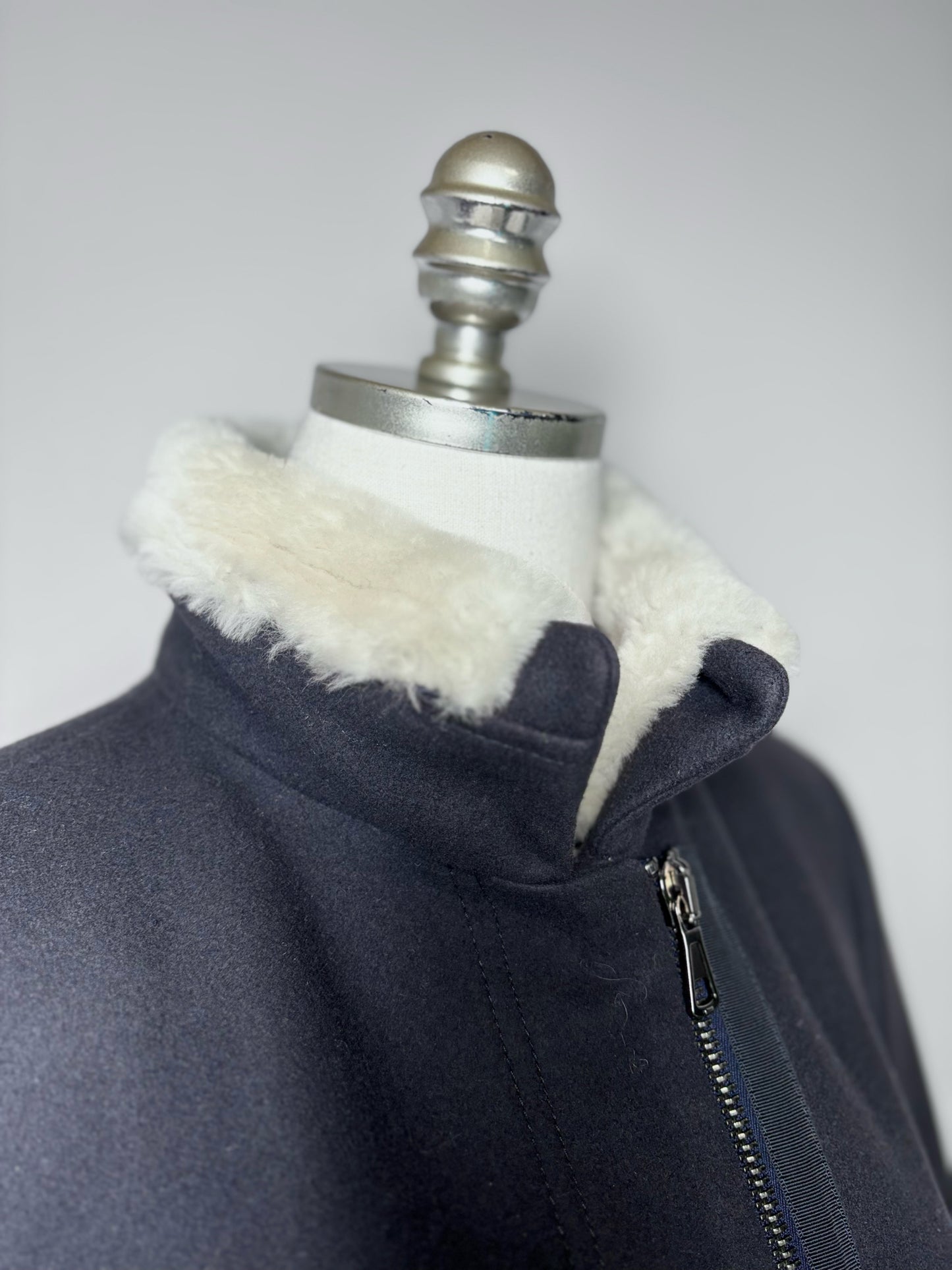 Women Size 46 (10, US) Peserico Blue Solid Fleece Wool, Cashmere Blend Coat