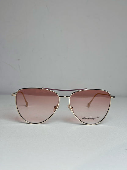 Salvatore Ferragamo Aviator Women's Pre-owned, NWOT Gold Tone Metal Sunglasses