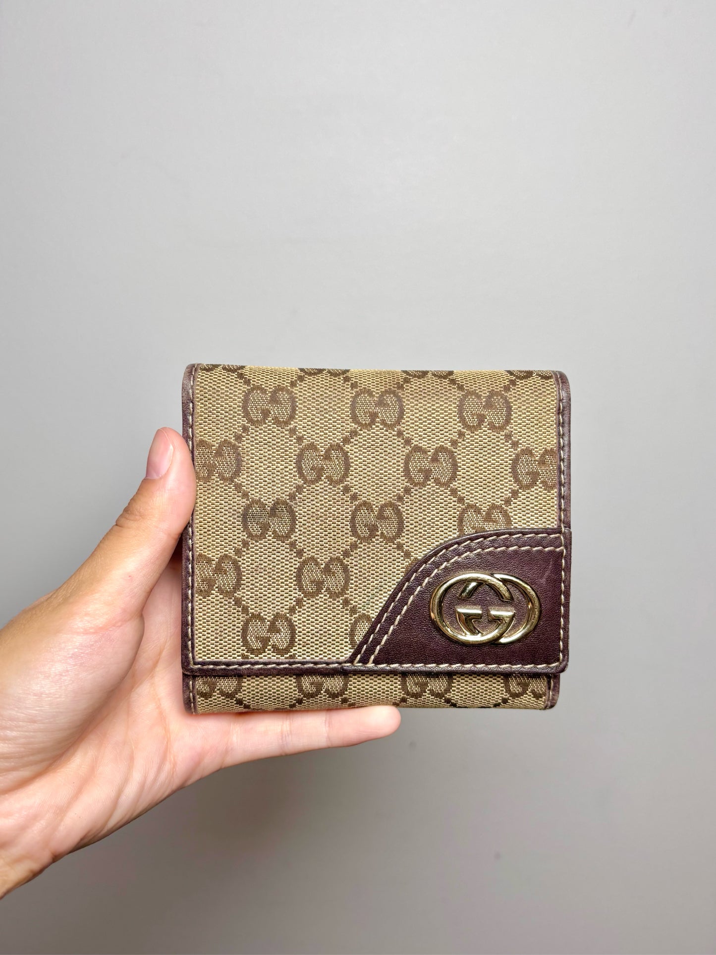 Gucci Canvas Tri Fold Dark Brown Gucci GG Monogram Wallet