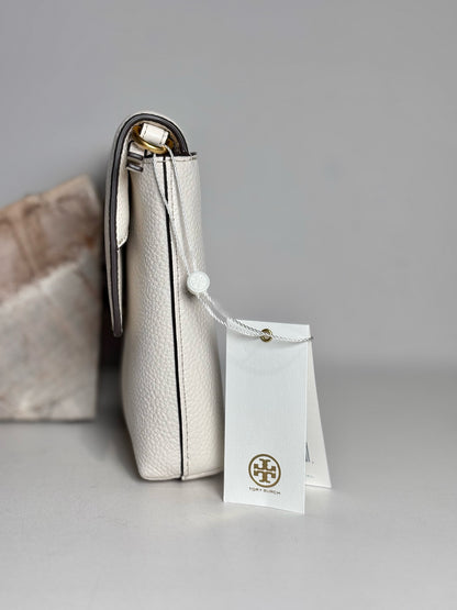 Women's Tory Burch McGraw Pebble Grain Leather Pre-owned, NWT Bone Cowhide Purse