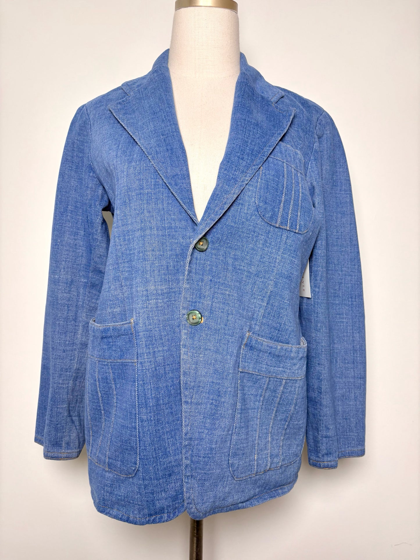 Women Size S No Label Blue Solid Denim Vintage Jacket