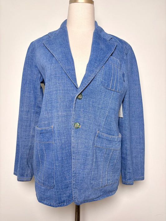 Women Size S No Label Blue Solid Denim Vintage Jacket
