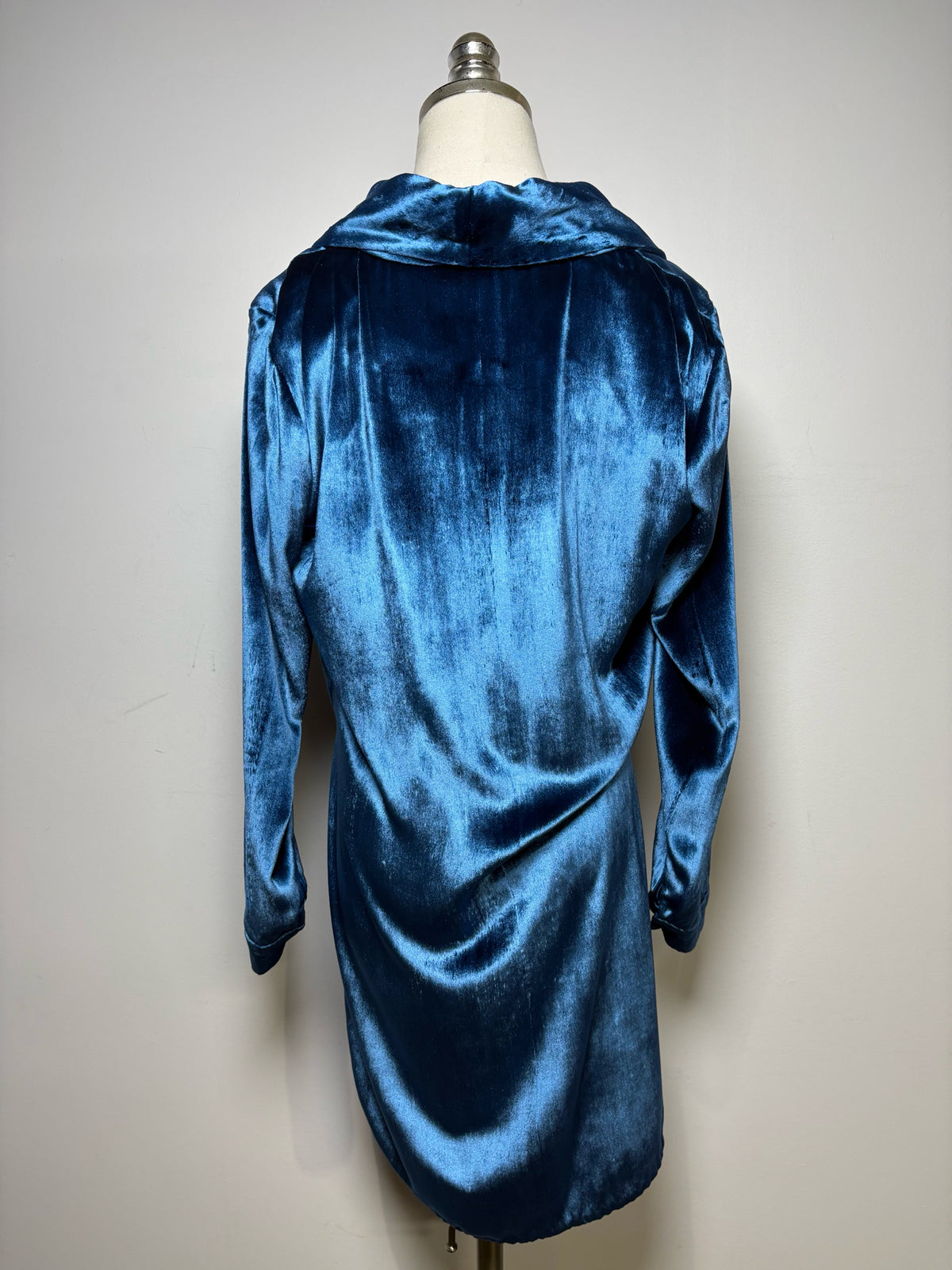 Women Size 2 Michelle Mason Blue Velvet Silk Blend Pre-Owned Long Cardigan