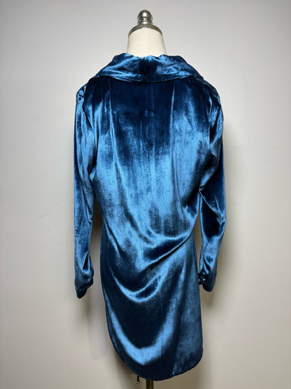 Women Size 2 Michelle Mason Blue Velvet Silk Blend Pre-Owned Long Cardigan