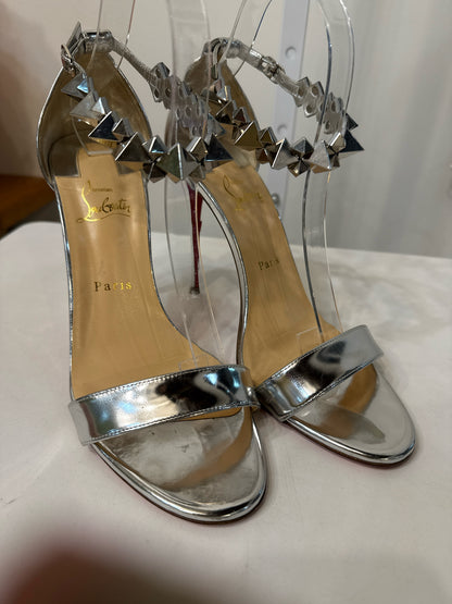Christian Louboutin Silver Spike Open-Toe Ankle Strap | Pre-owned