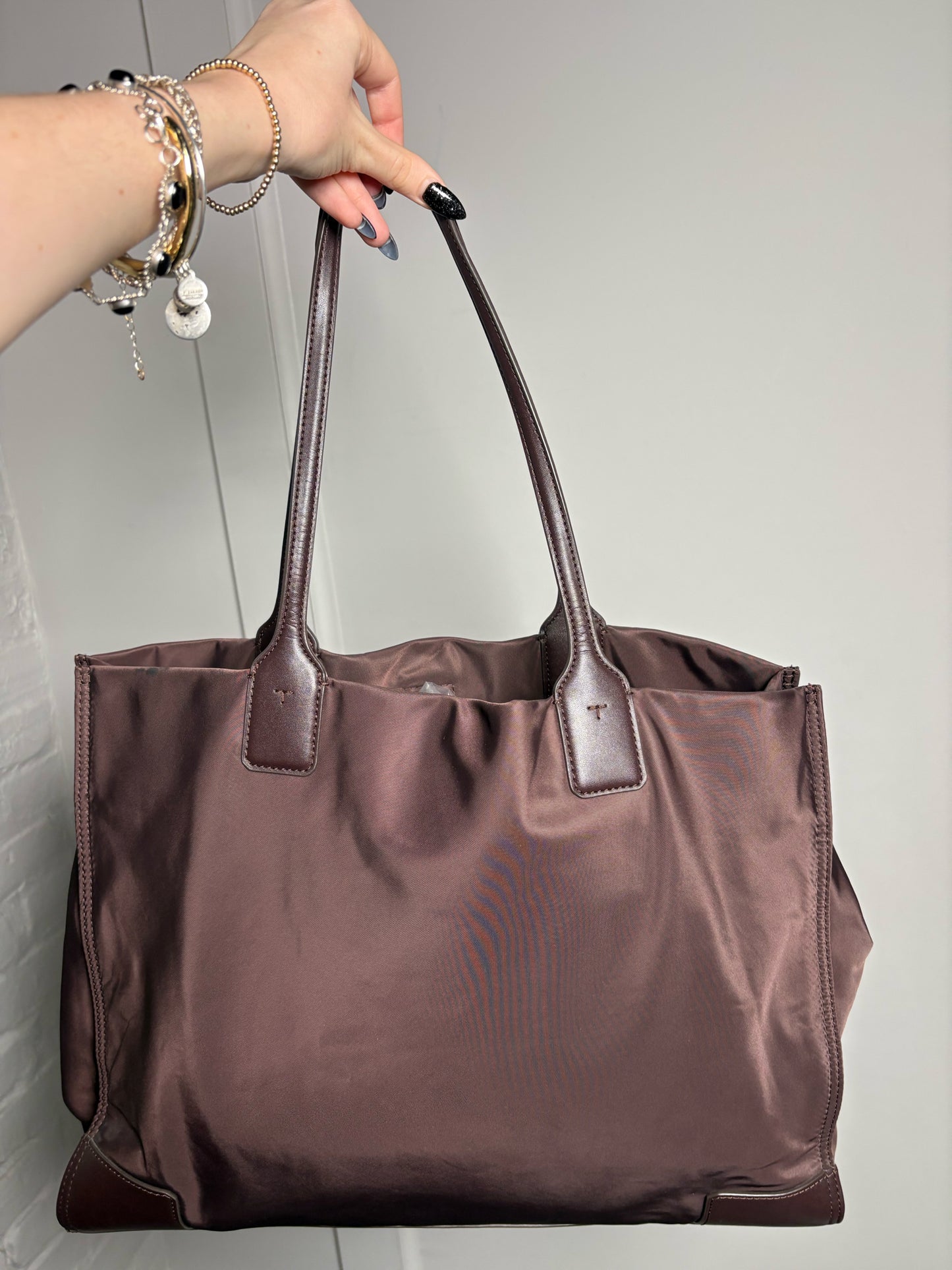 Nylon Tory Burch Solid Nylon Eggplant Large Purse