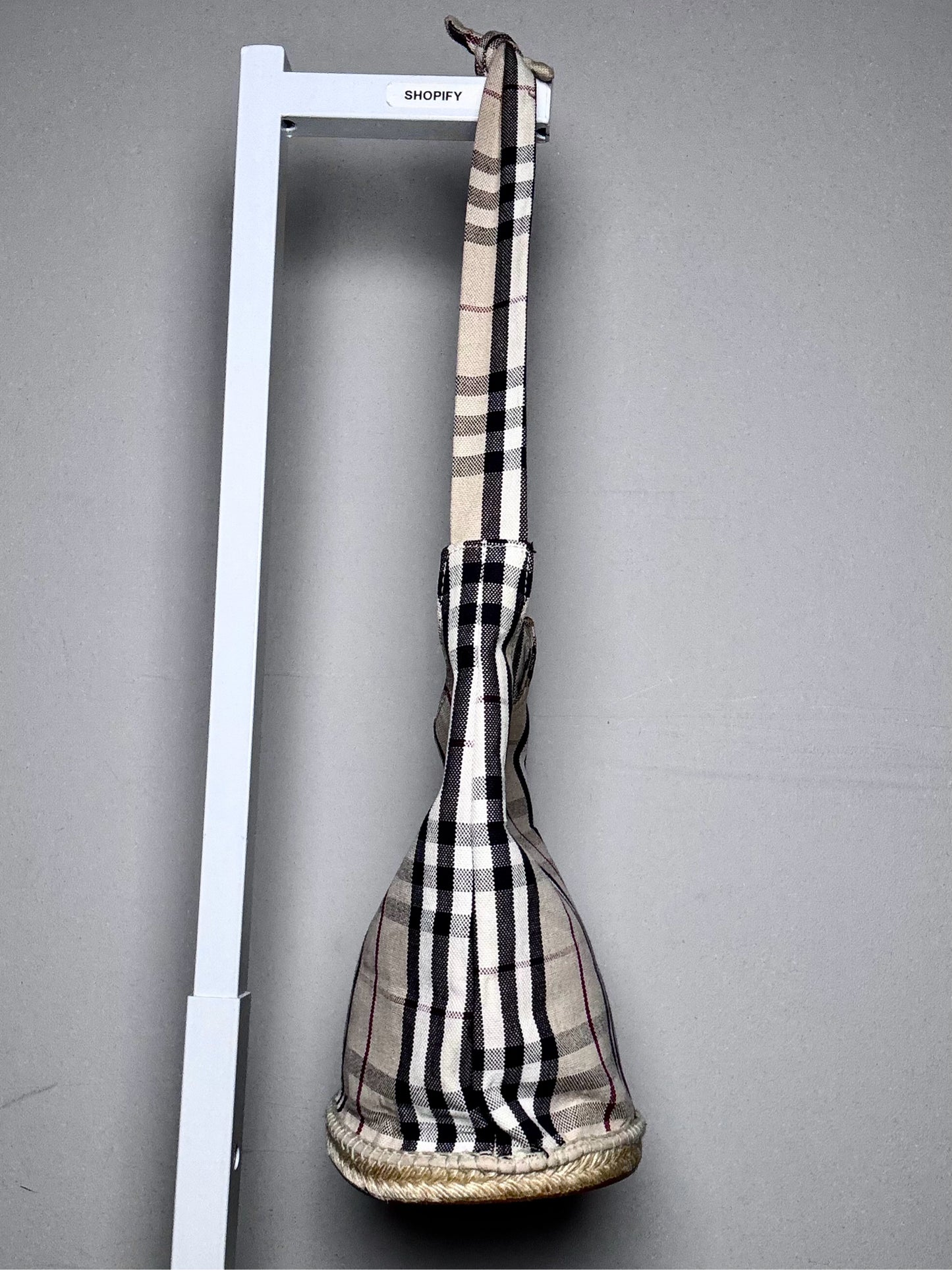 Burberry Plaid Canvas Beige Espadrille Bucket Purse