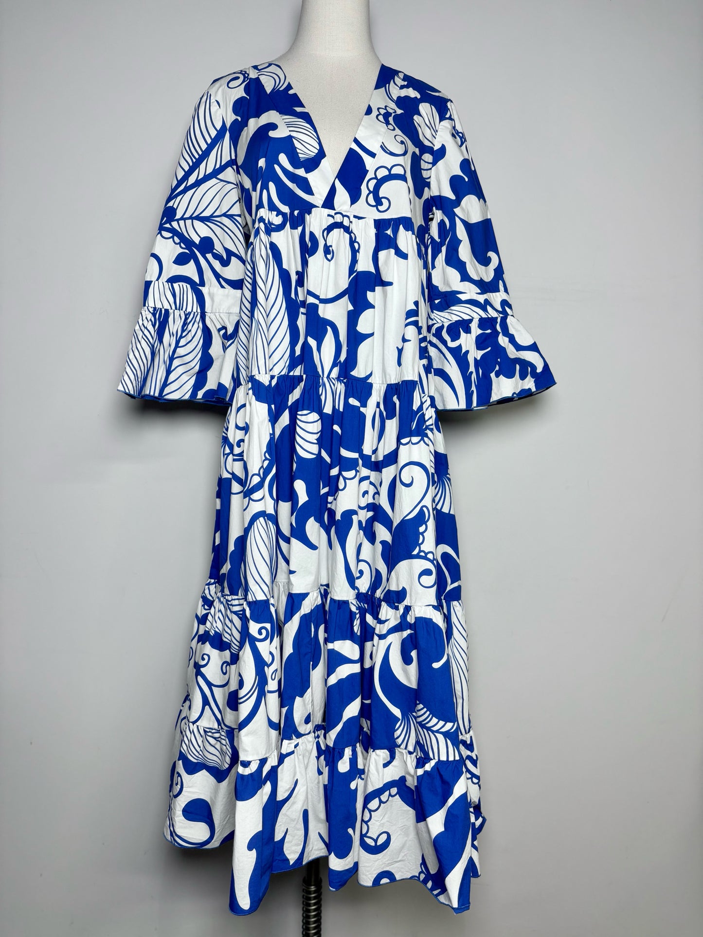 Women Size M Double J Blue, White Print Cotton Pre-owned Maxi Dress