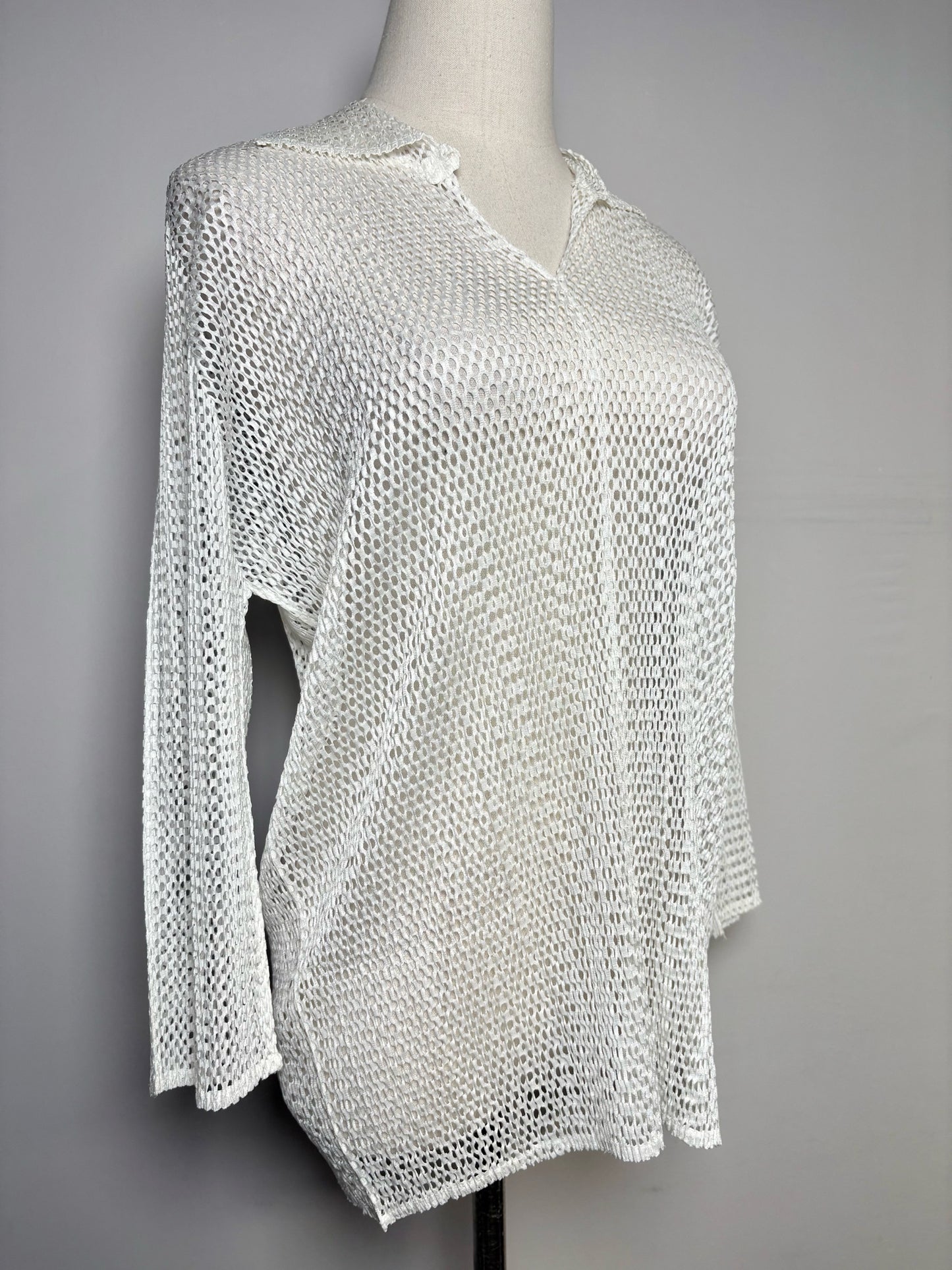Women Size S Issey Miyake White Mesh Stretch Top