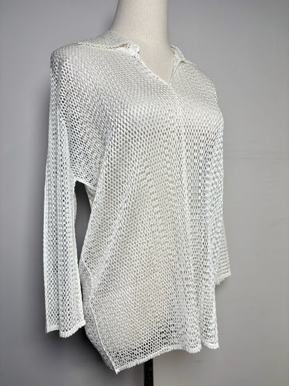 Women Size S Issey Miyake White Mesh Stretch Top