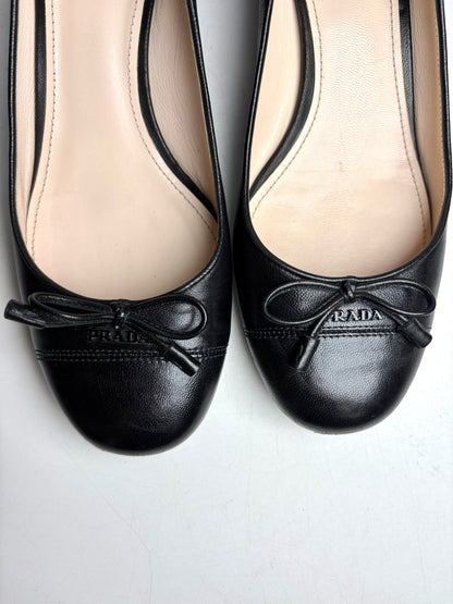 W Shoe Size 37 (7) Prada Black Leather Nappa Pre-owned Heels