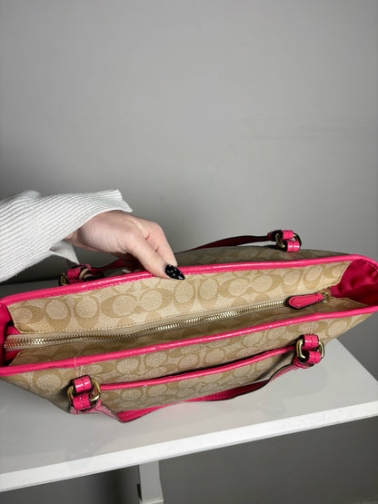 Coach Monogram Vintage Coated Canvas Pre-owned Beige, Hot Pink Medium Purse