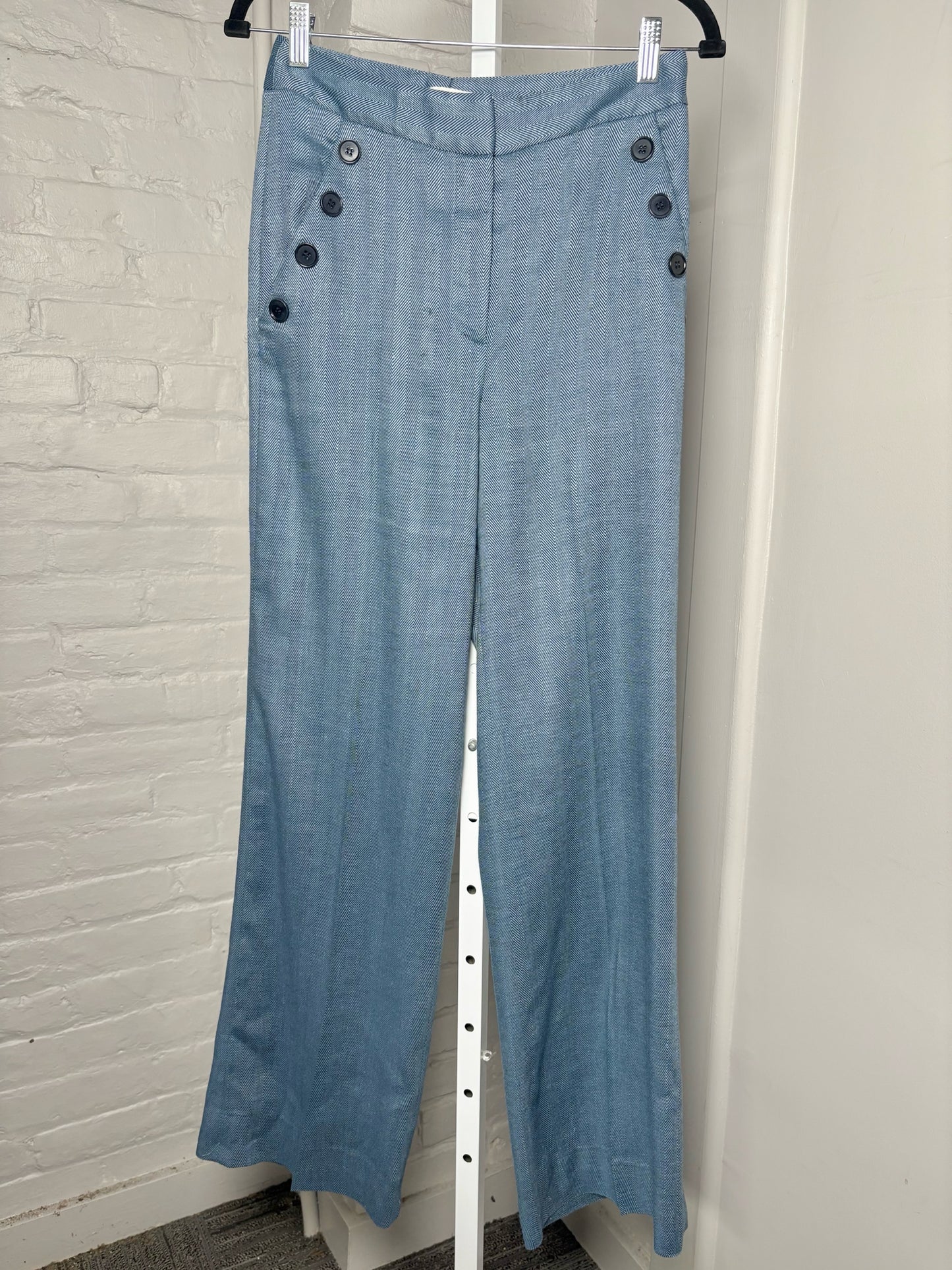 Women Size 2 Veronica Beard Blue Herringbone Pre-owned Pants