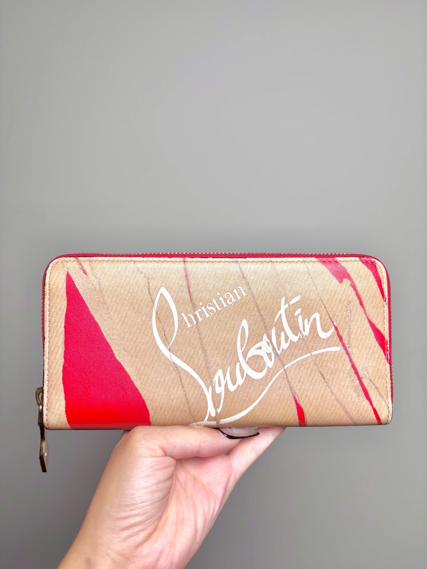 Leather Christian Louboutin Leather Red, Tan Small Wallet