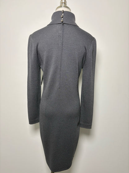 Women Size 2 St. John Gray Solid Wool Pre-owned Dress