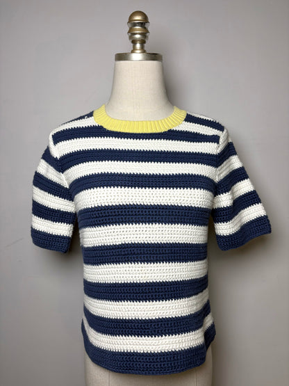 Women Size M Staud Blue, white, yellow Striped Knit Pure Cotton Women's Sweater