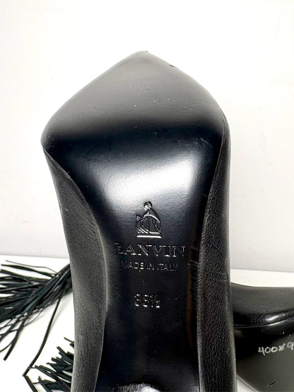 W Shoe Size 38.5 (8.5 US) Lanvin Ankle Tassel Black Leather Pre-owned Heels