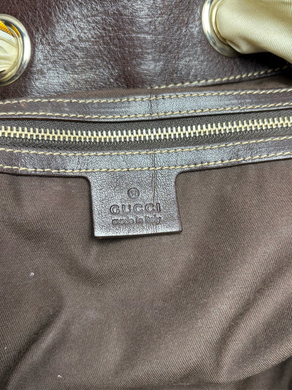 Women's Authentic Gucci GG Canvas Positano Brown Leather Vintage Authentic Pre-Owned Tote Bag