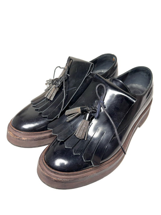 W Shoe Size 37 (6.5) Brunello Cucinelli Black Leather Cowhide Loafers