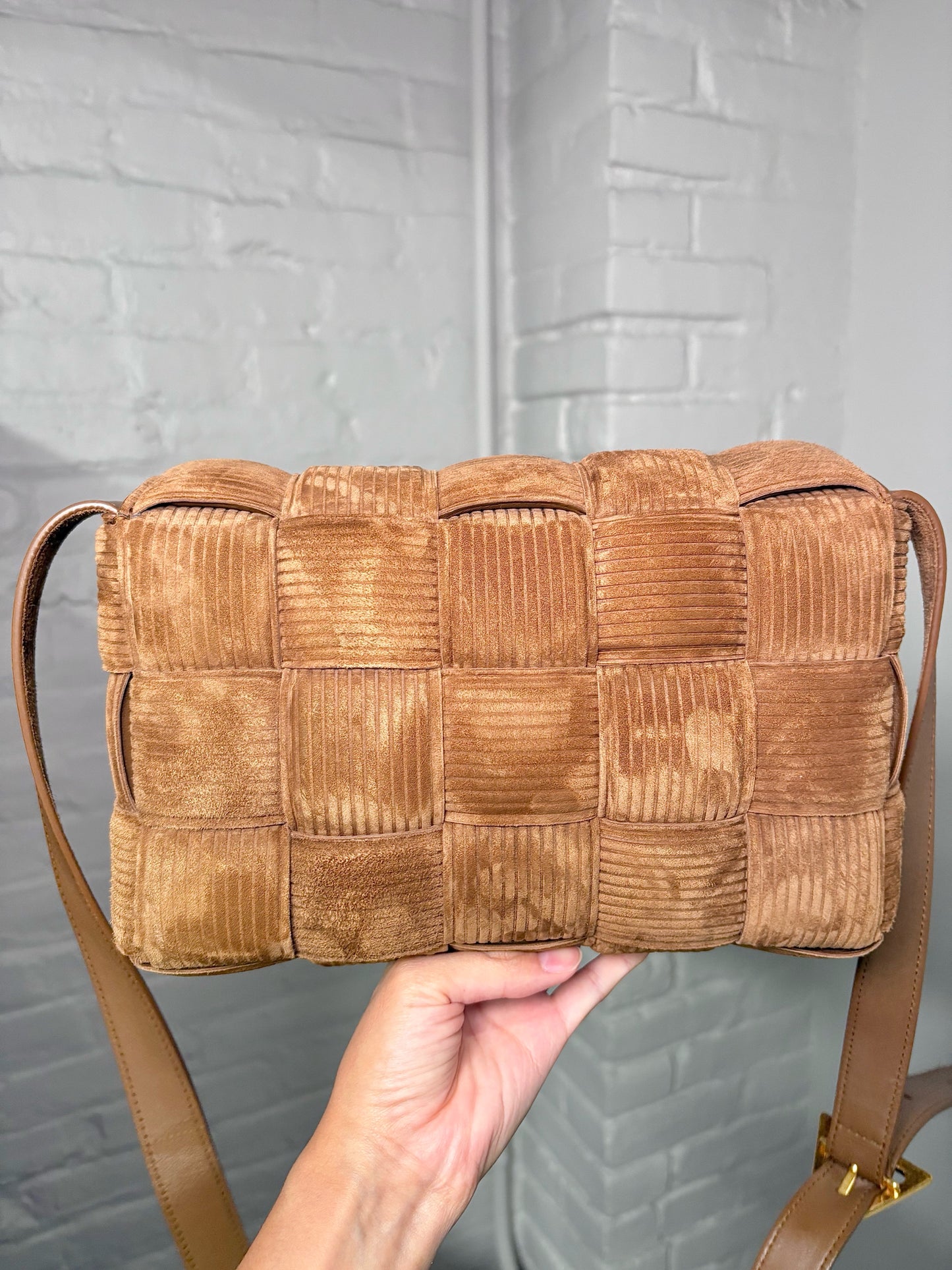 Bottega Veneta Weave Suede Brown Medium Purse