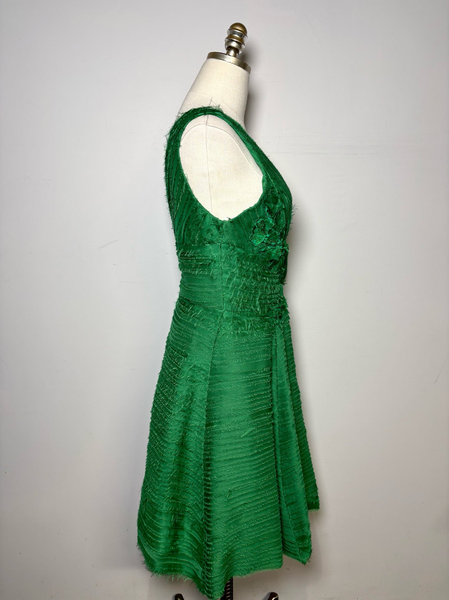 Women Size 12 Marchesa Notte Emerald Green Floral Applique Pre-owned, NWT Dress