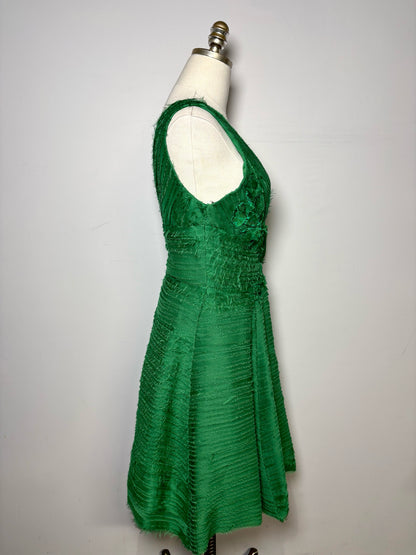 Women Size 12 Marchesa Notte Emerald Green Floral Applique Pre-owned, NWT Dress