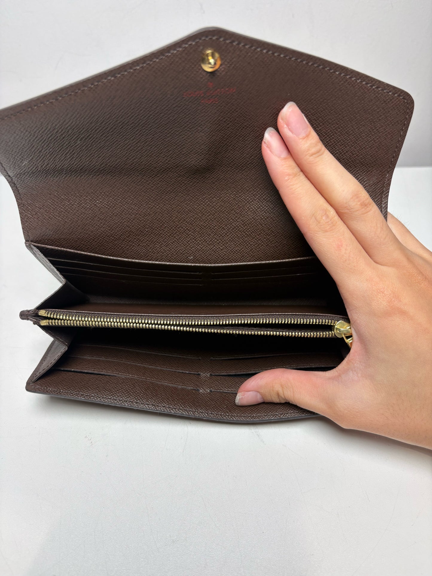 Women's Louis Vuitton Josephine Wallet Damier Ebene Brown Coated Canvas Pre-Owned Medium Wallet