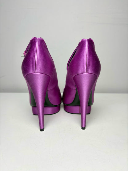 W Shoe Size 37.5 (7.5) Tom Ford Purple Satin Platform Pre-owned Heels