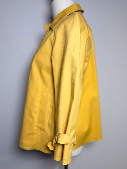 Women Size 40 (0 - 4 US) Prada Yellow Solid Cotton, Leather Trim Coat