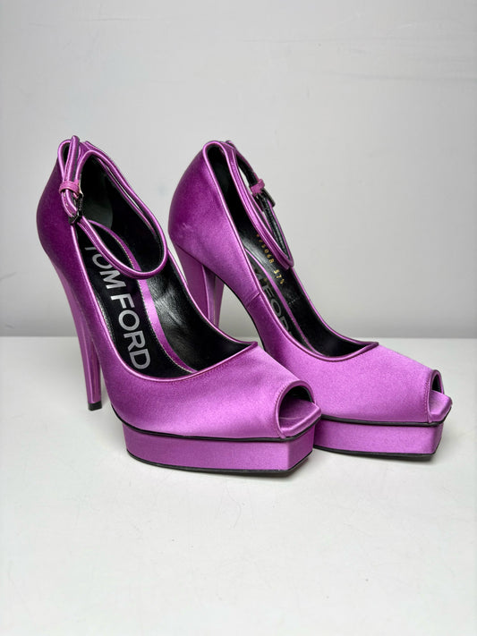 W Shoe Size 37.5 (7.5) Tom Ford Purple Satin Platform Pre-owned Heels